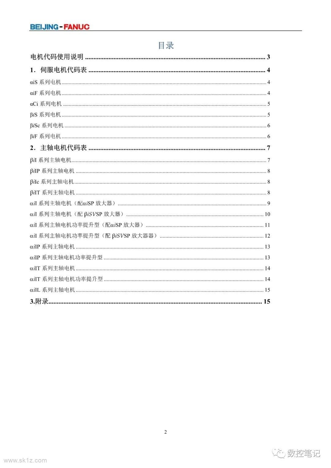 FANUC | 伺服电机及主轴电机代码